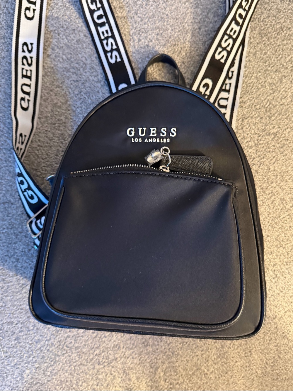 GUESS Black Logo-Strip Strap Mini Backpack